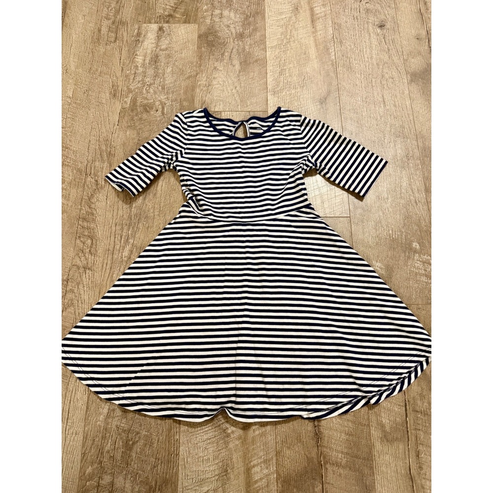 Old Navy Girls Navy White Striped Fit and Flare Dress Keyhole Back Size S 6-7